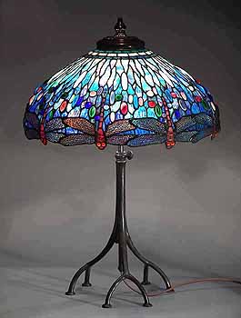 22" Dragonfly Tiffany Lamp on Root base